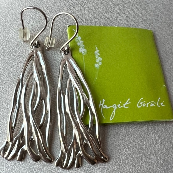 HAGIT GORALI 925 STERLING SILVER SCULPTED LONG DANGLE DROP EARRINGS BRAND NEW - Picture 11 of 16